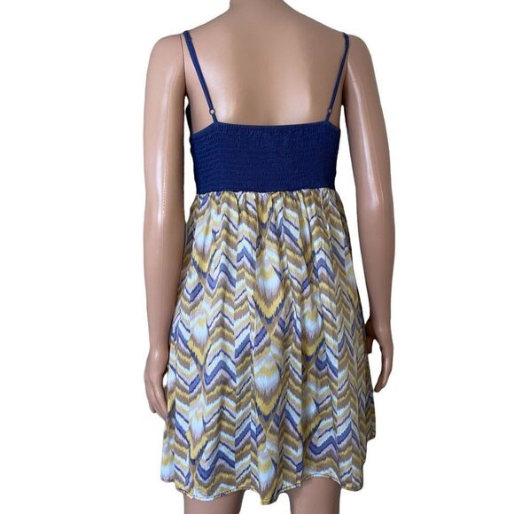 Vintage BCBG Sweetheart Mini Dress M Blue Chevron Spaghetti Straps SZ M - Picture 4 of 11